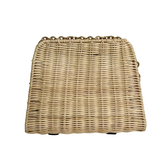 Zara Wicker Woven Basket Gold Chain Handbag Purse - Picture 6 of 14